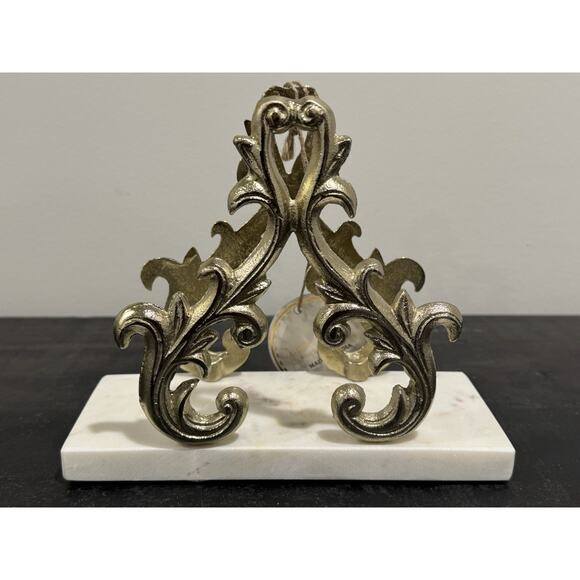 Made In India Ornate Gold Napkin Holder White Faux Marble Base Kitchen Decor - Picture 2 of 12